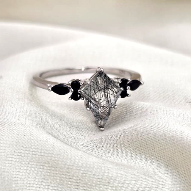 Rutilated Quartz & Black Spinel Ring Set image 6