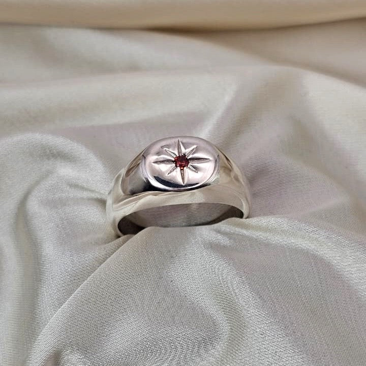 Red Cubic Zirconia Signet Ring