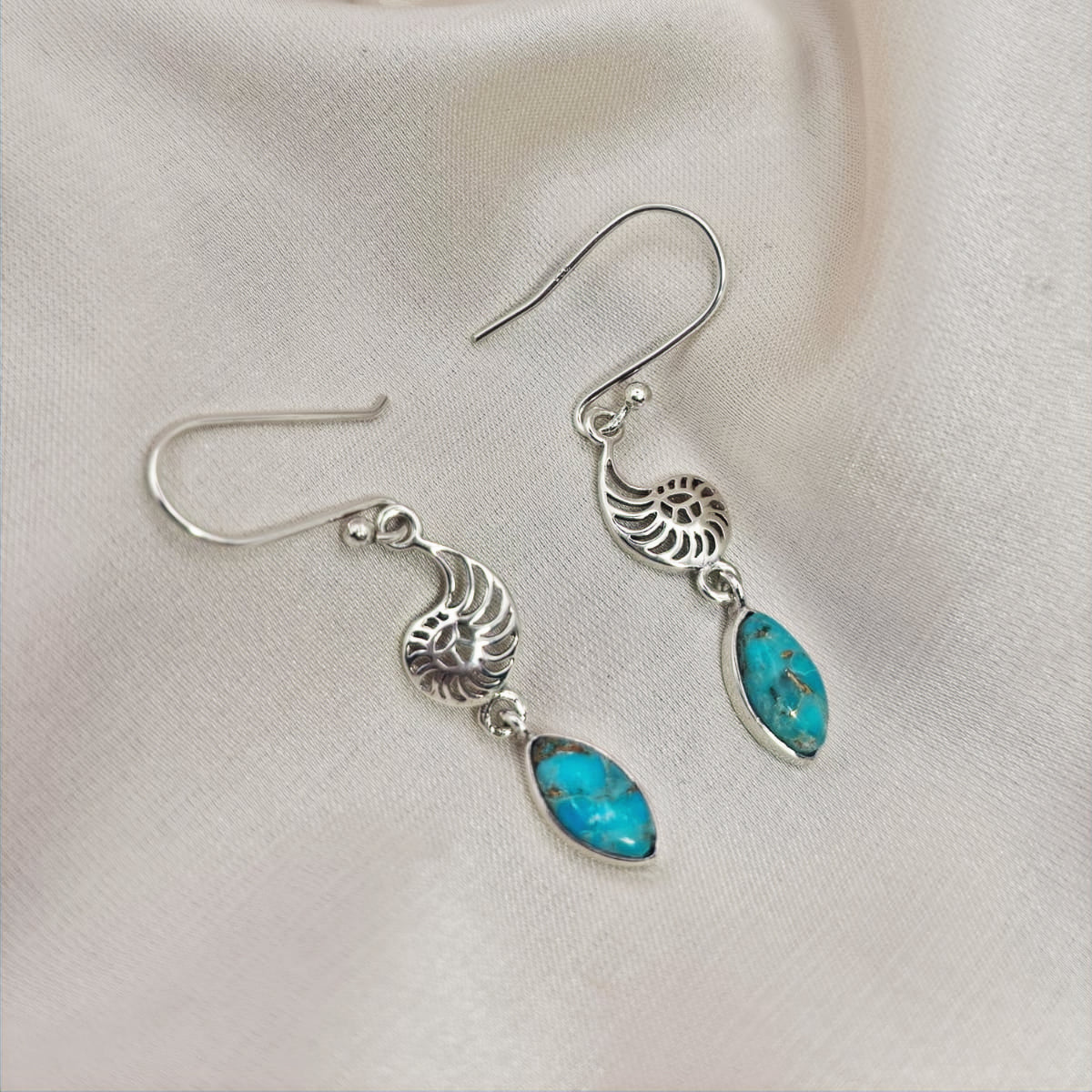 Turquoise Nautilus Drop Earrings image 1
