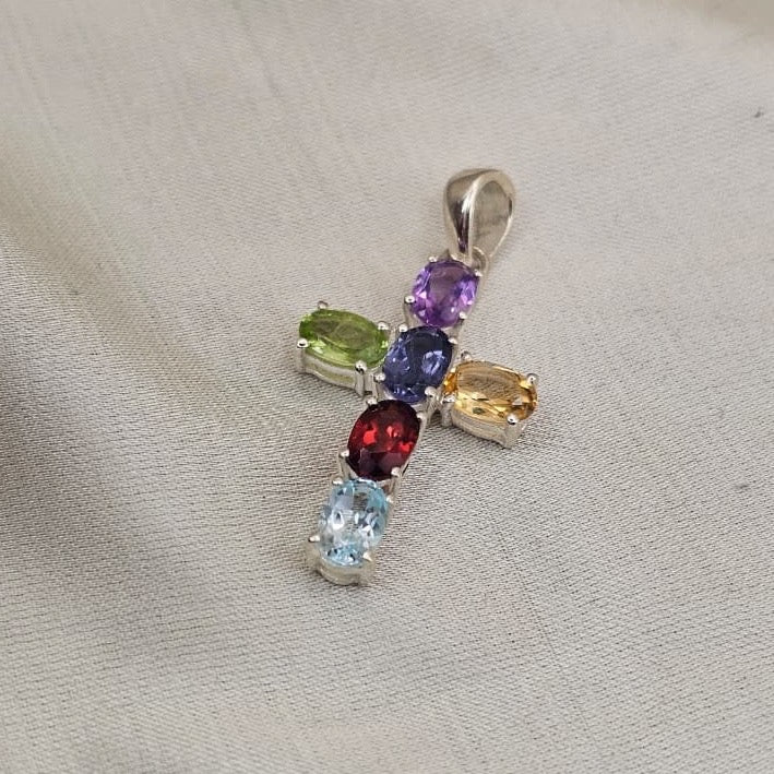 Multicoloured Cubic Zirconia Cross Pendant