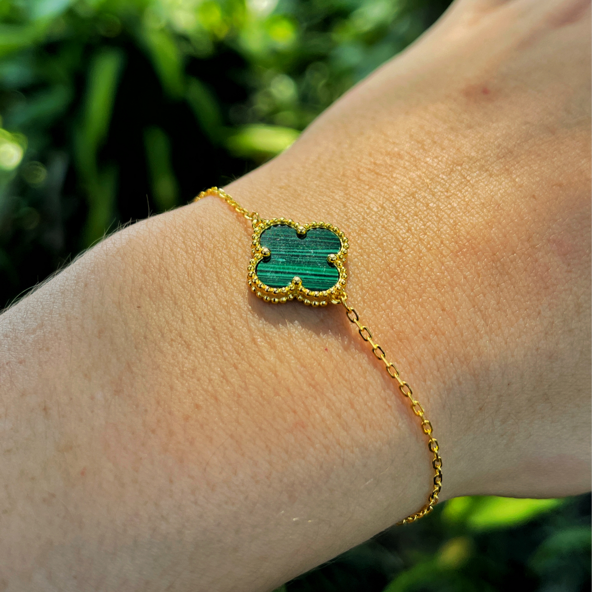 18ct Gold Plated Malachite Van Cleef–Style Clover Bracelet image 3