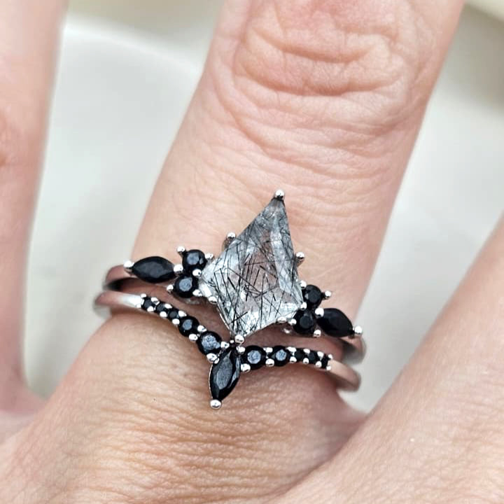 Rutilated Quartz & Black Spinel Ring Set image 1