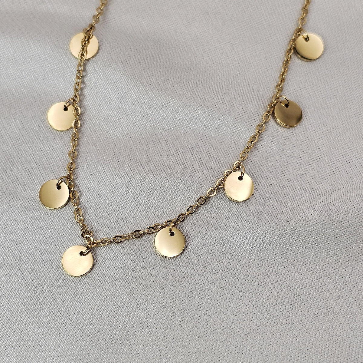 18k Gold Plated Stainless Steel Disc Charm Necklace