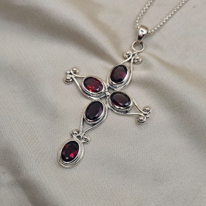 Garnet Cross Pendant