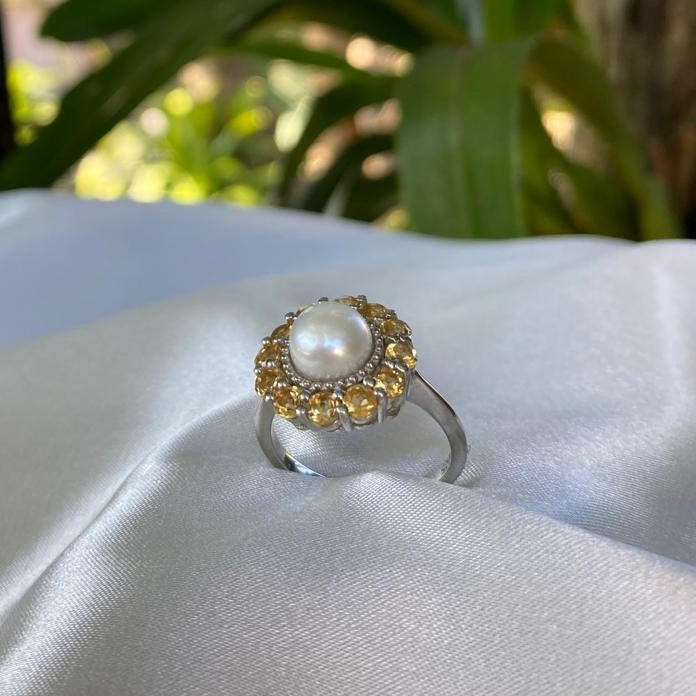 Pearl & Citrine Halo Ring image 1