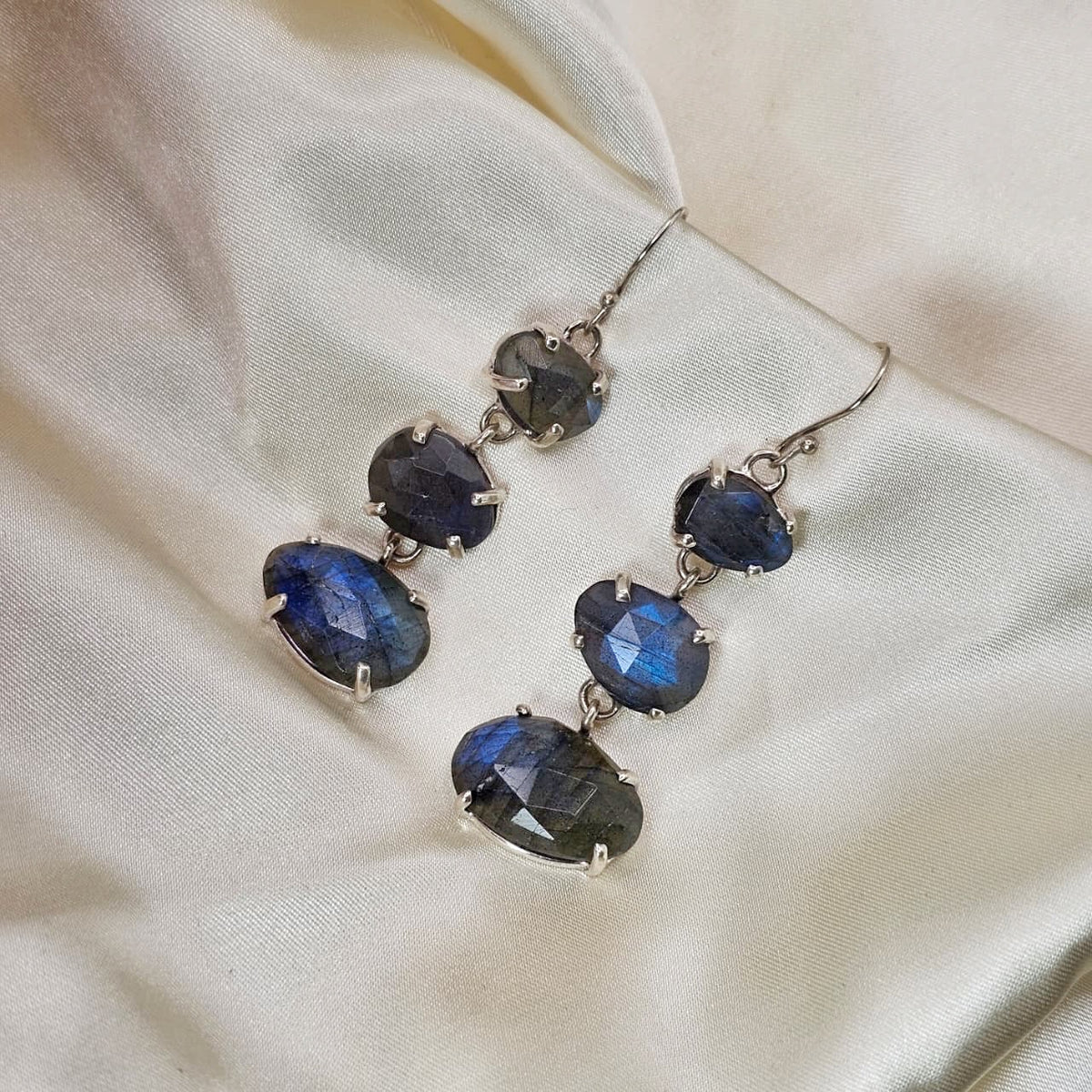 Labradorite Triple Oval Drop Earrings