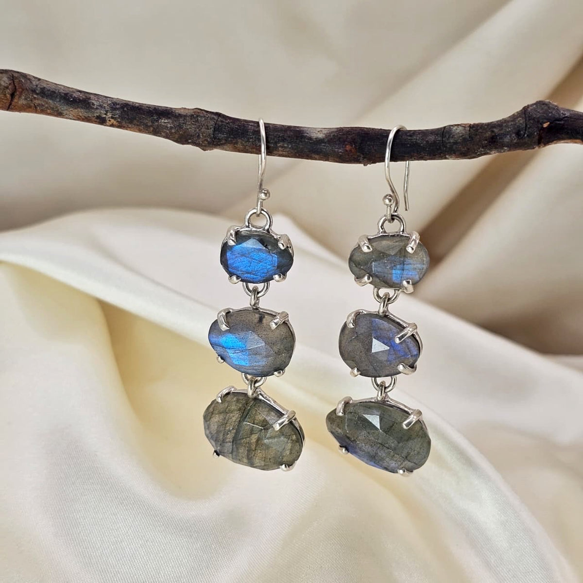 Labradorite Triple Oval Drop Earrings