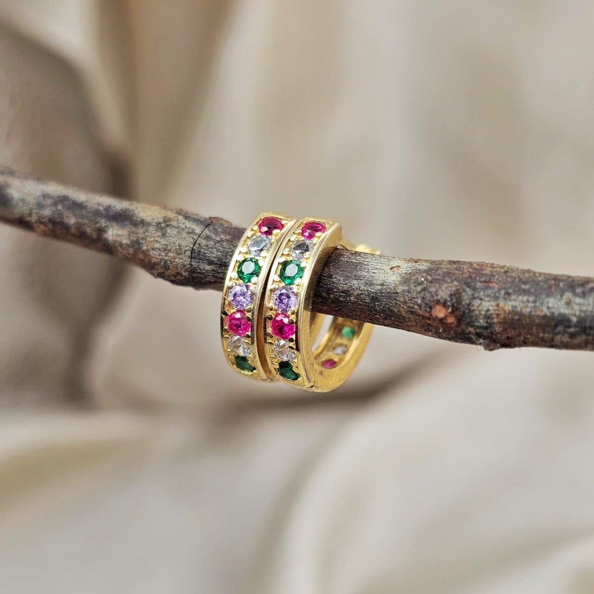 18k Gold Plated Cubic Zirconia Huggie Hoop Earrings