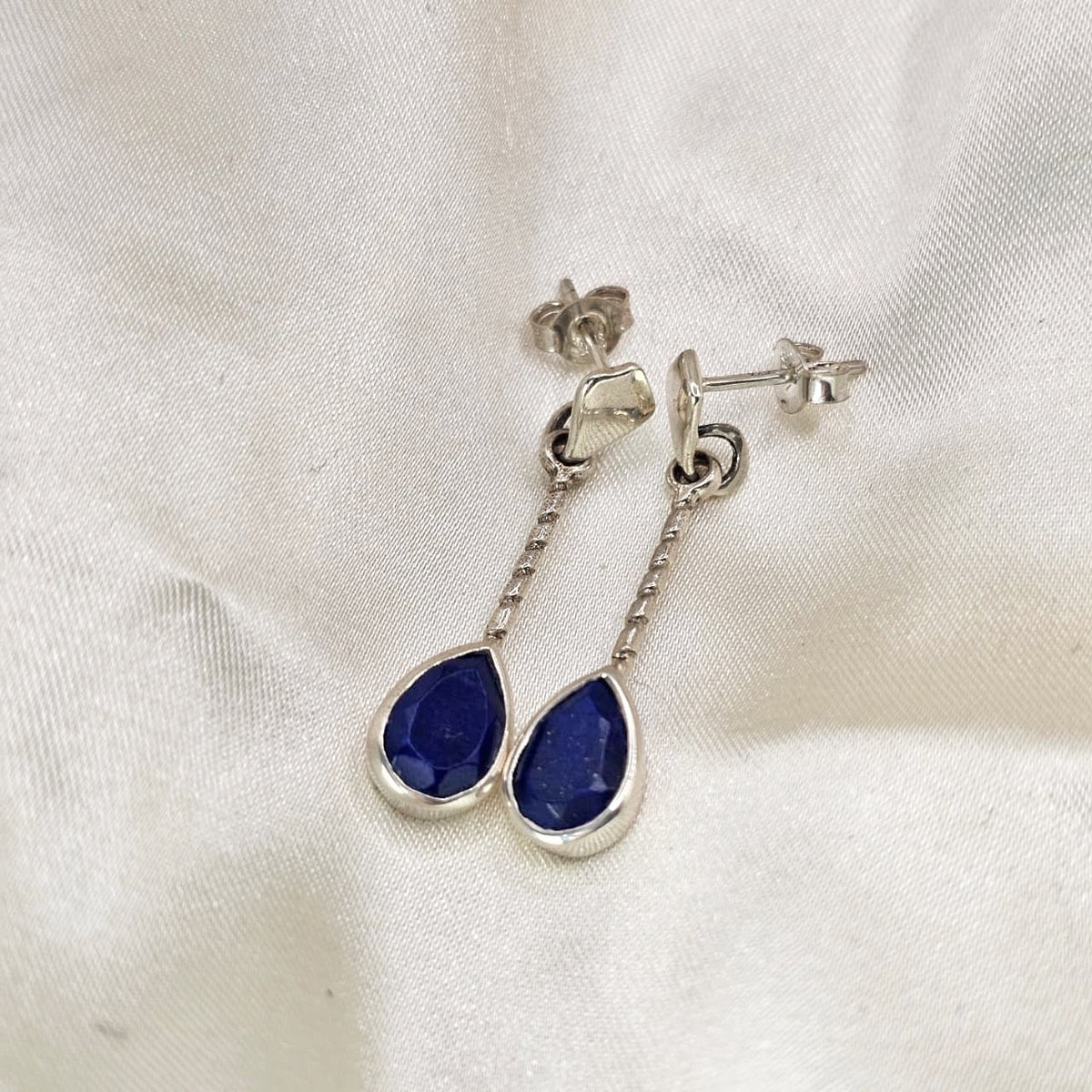 Lapis Lazuli Teardrop Chain Earrings