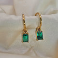 18k Gold Plated Stainless Steel Green Cubic Zirconia Drop Earrings