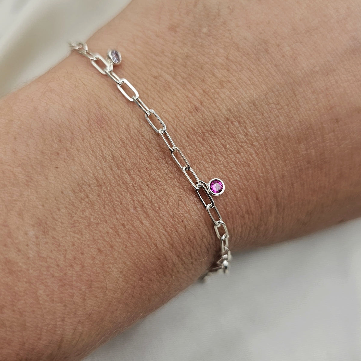 Multicolour Cubic Zirconia Paperclip Bracelet