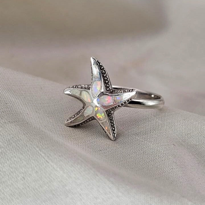 White Opaline Starfish Ring