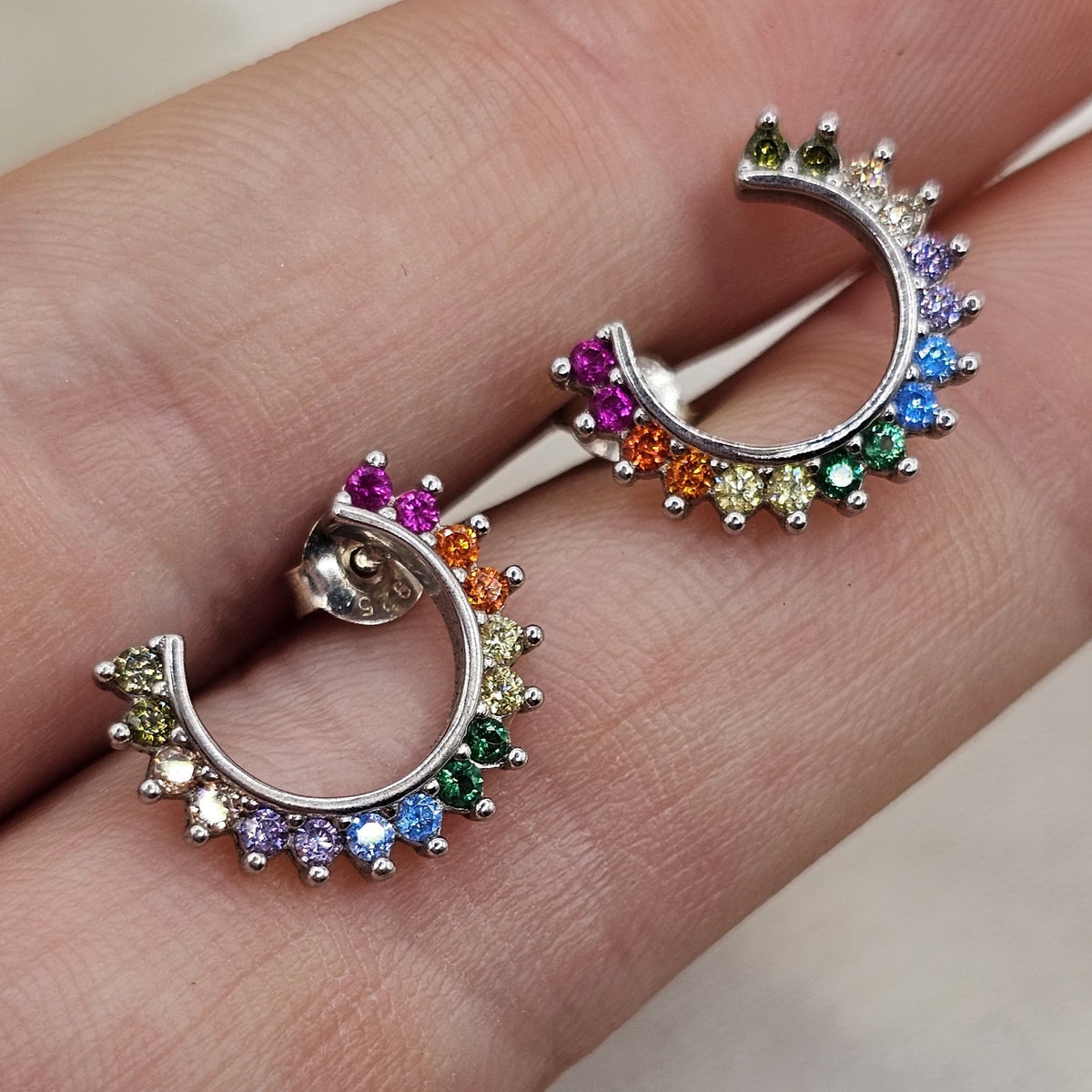 Multicoloured Cubic Zirconia Hoop Stud Earrings