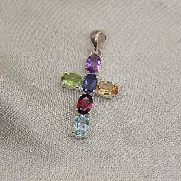 Multicoloured Cubic Zirconia Cross Pendant