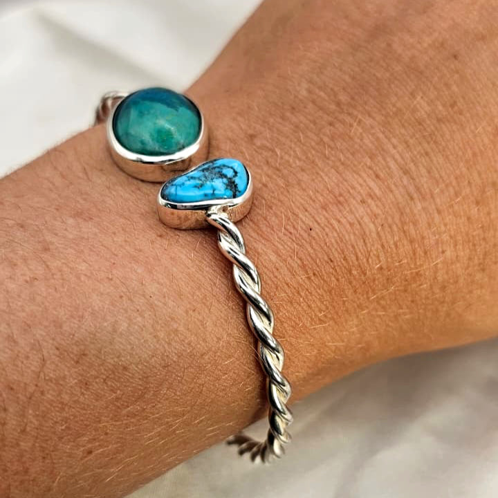 Adjustable Turquoise Twisted Cuff Bangle image 6