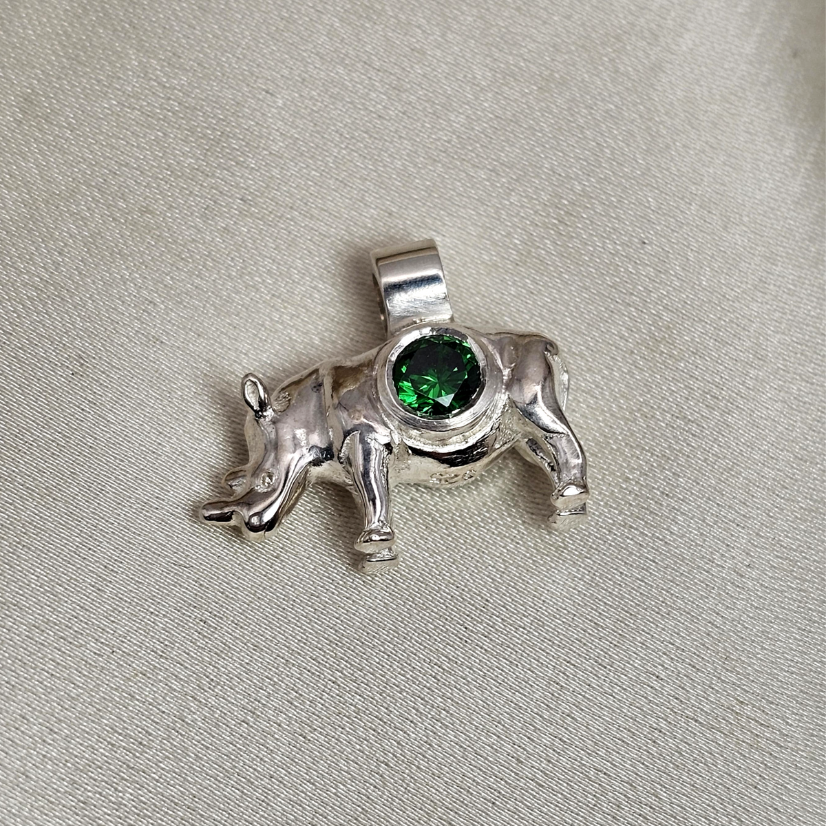 Solid Rhino Pendant with Gemstone image 11