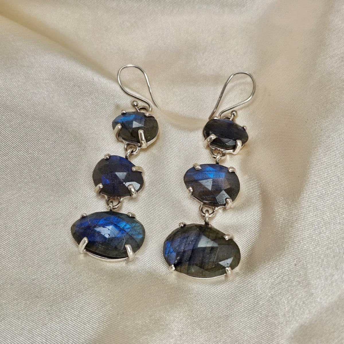 Labradorite Triple Oval Drop Earrings