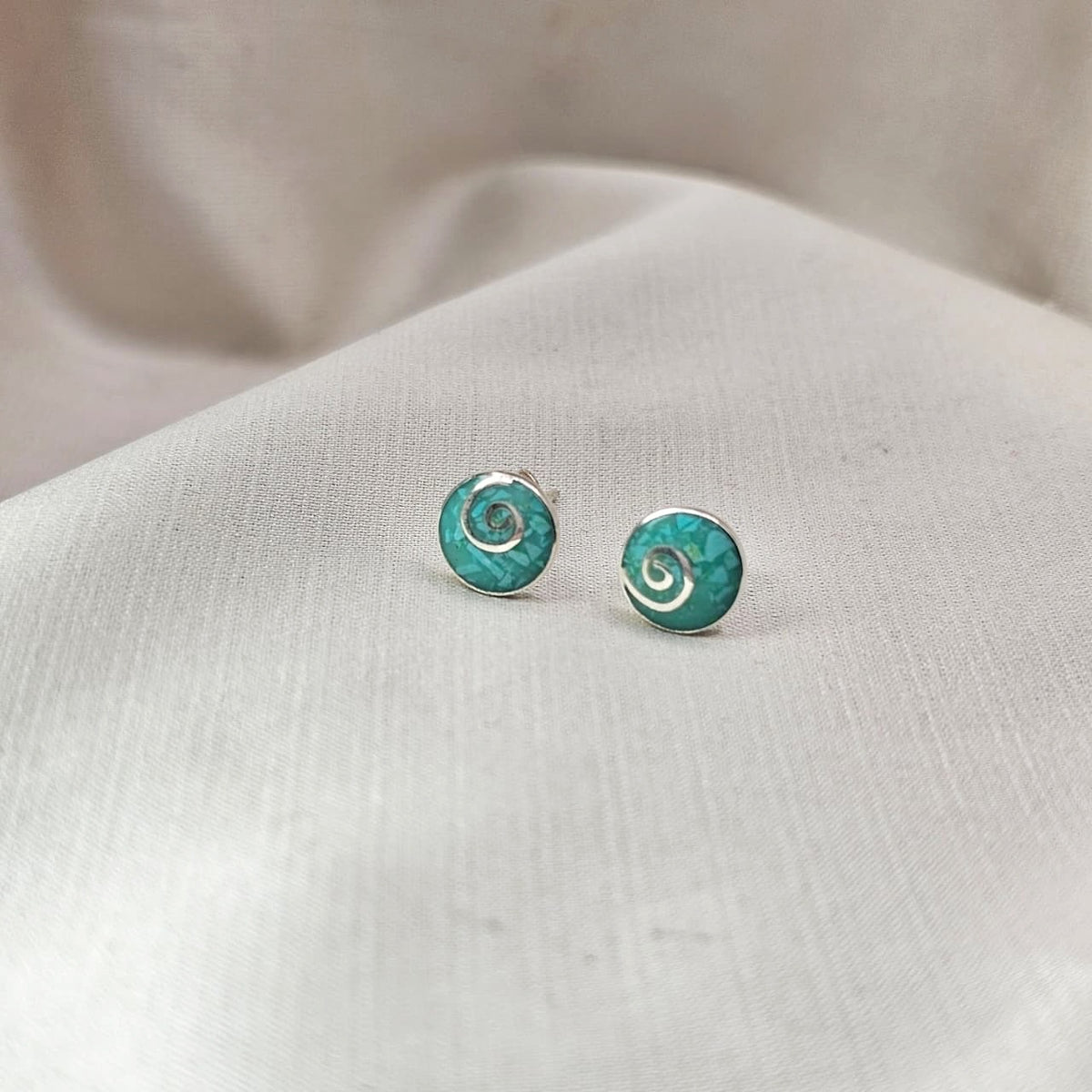 Spiral Blue Shell Stud Earrings