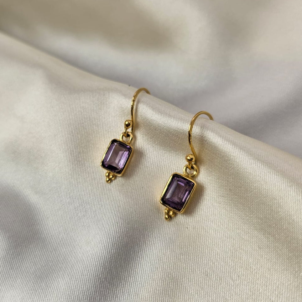 18ct Gold Plated Amethyst Drop Earrings image 0